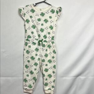 Wonder Nation French Terry clover Green and white good luck jumpsuit size 2T